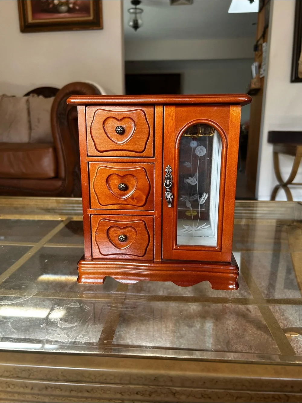 Vintage wooden jewelry box armoire Glass Doors & Drawers Organizer Armoire